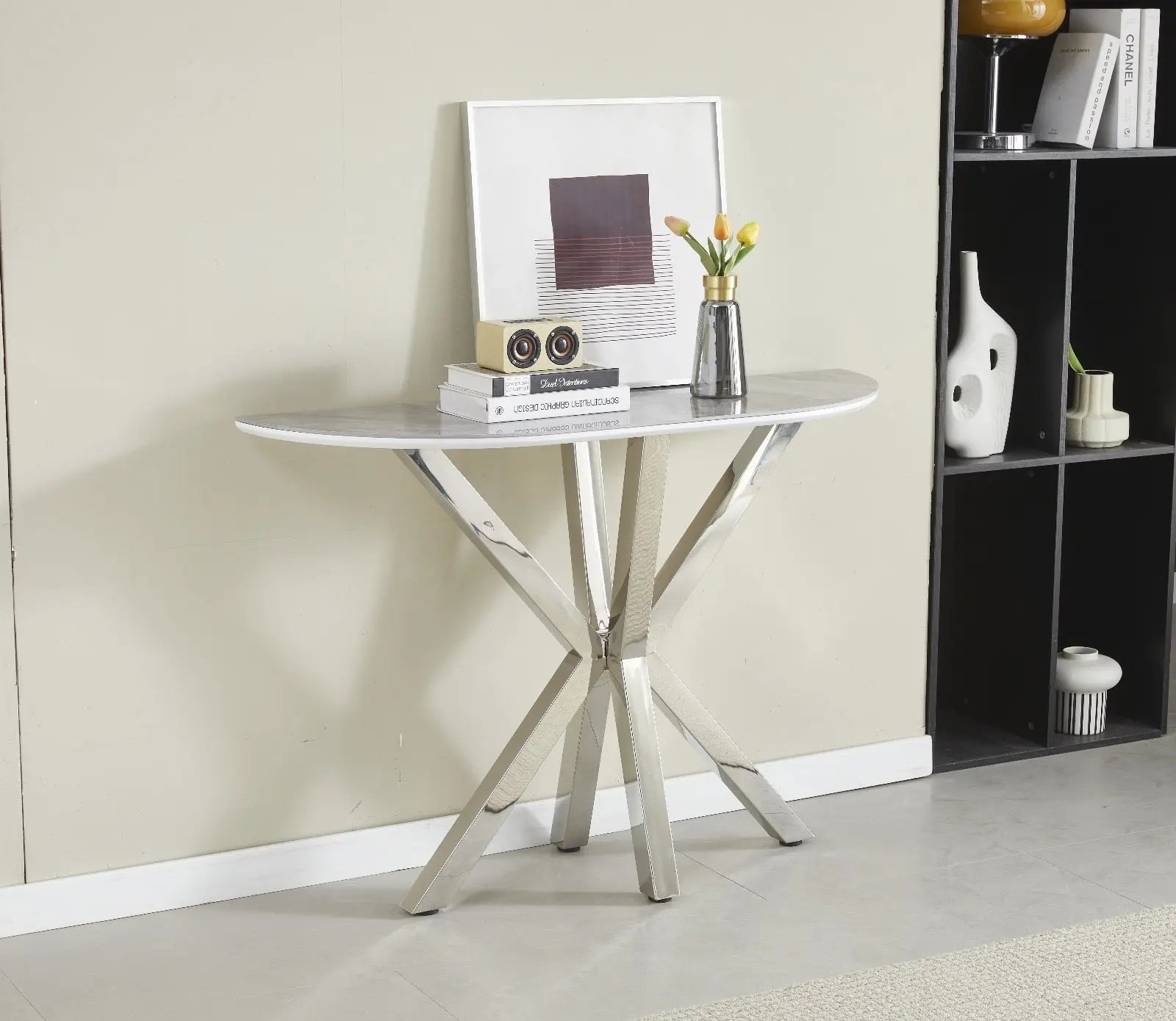 CONSOLE CERAMIQUE OPHELIA MARBRE BLANC DORÉ ACCESS MEUBLE