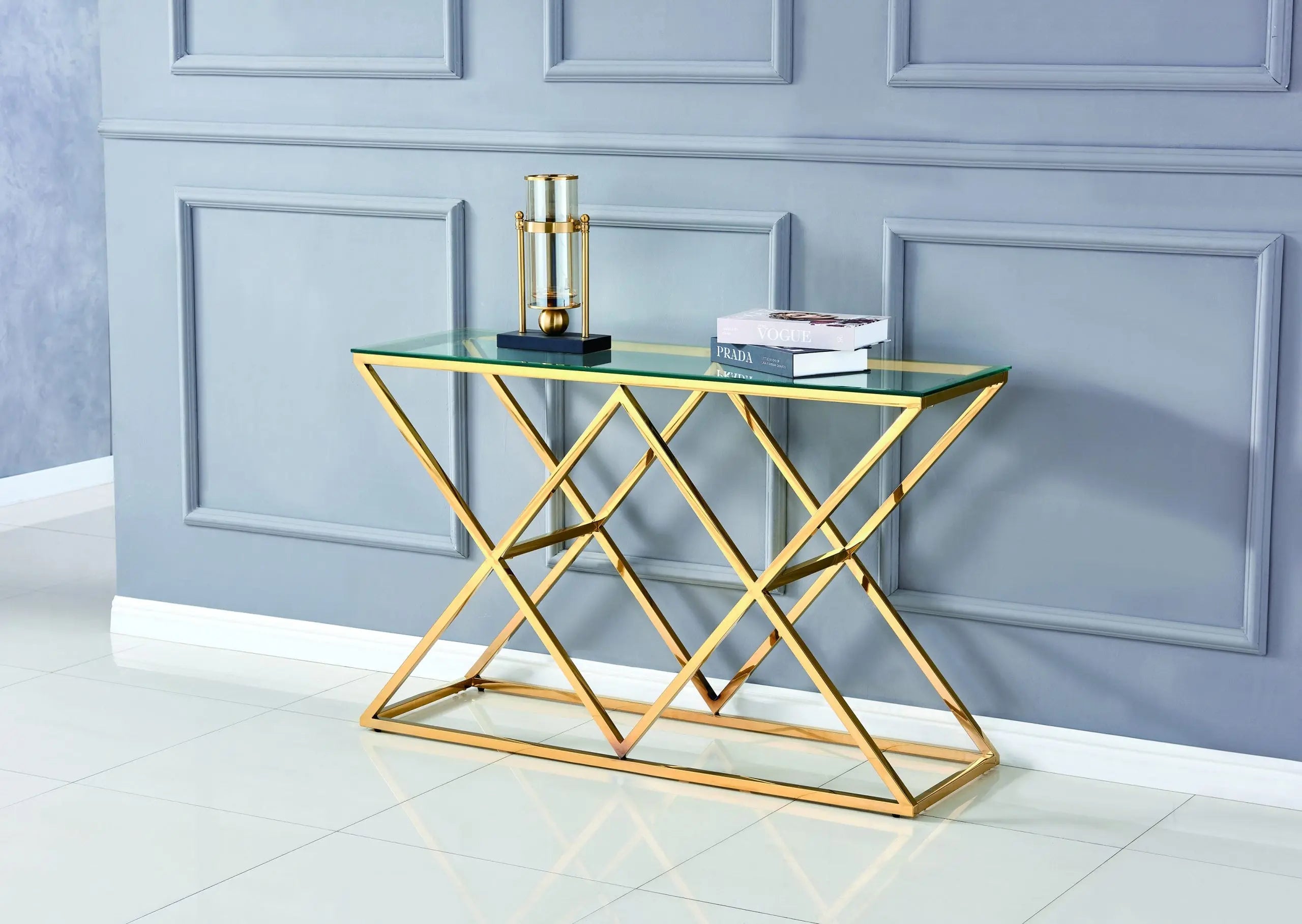 CONSOLE TRIANGLE GOLD TRANSPARENT ACCESS MEUBLE