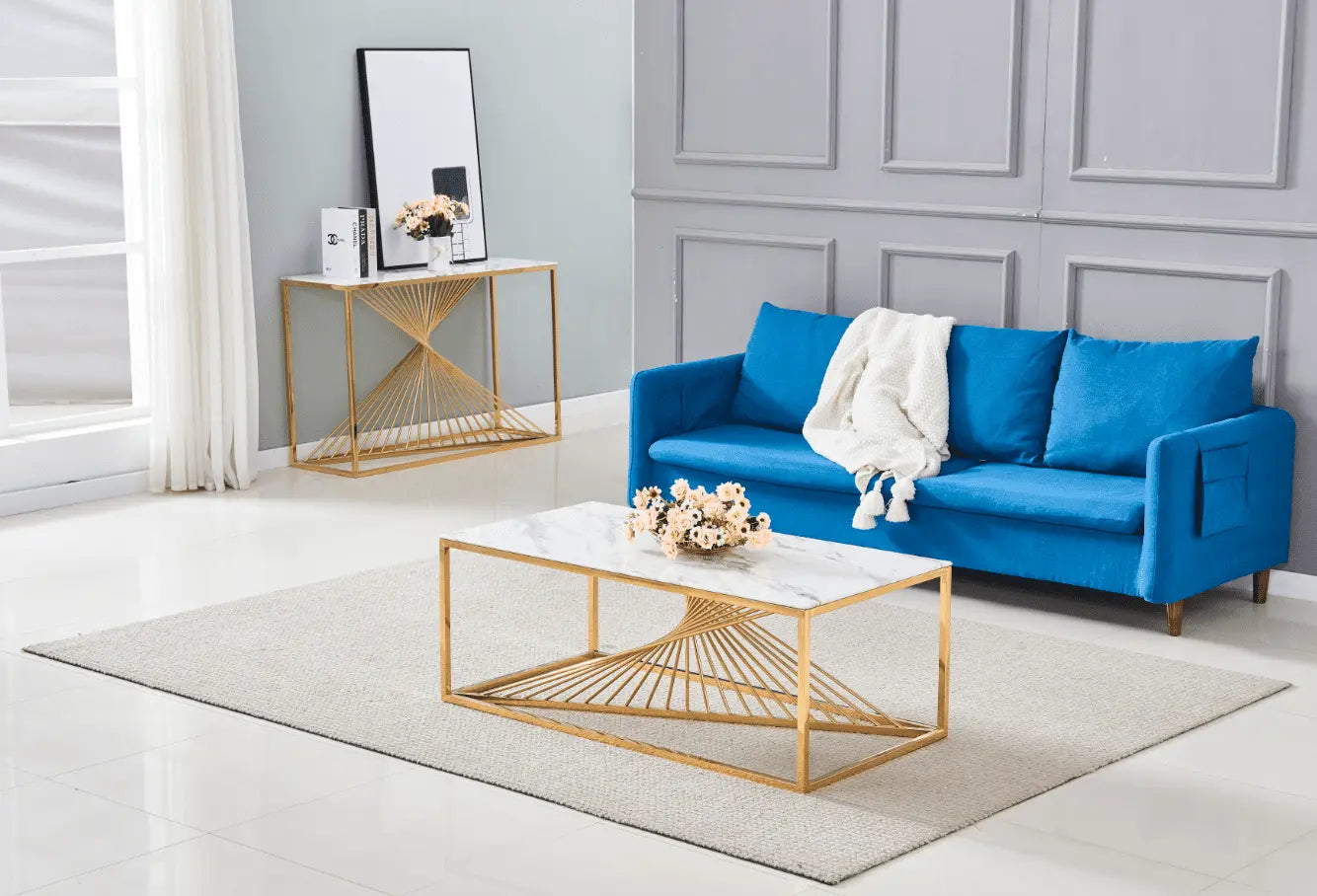 CONSOLE BRITTANY GOLD MARBRE BLANC ACCESS MEUBLE