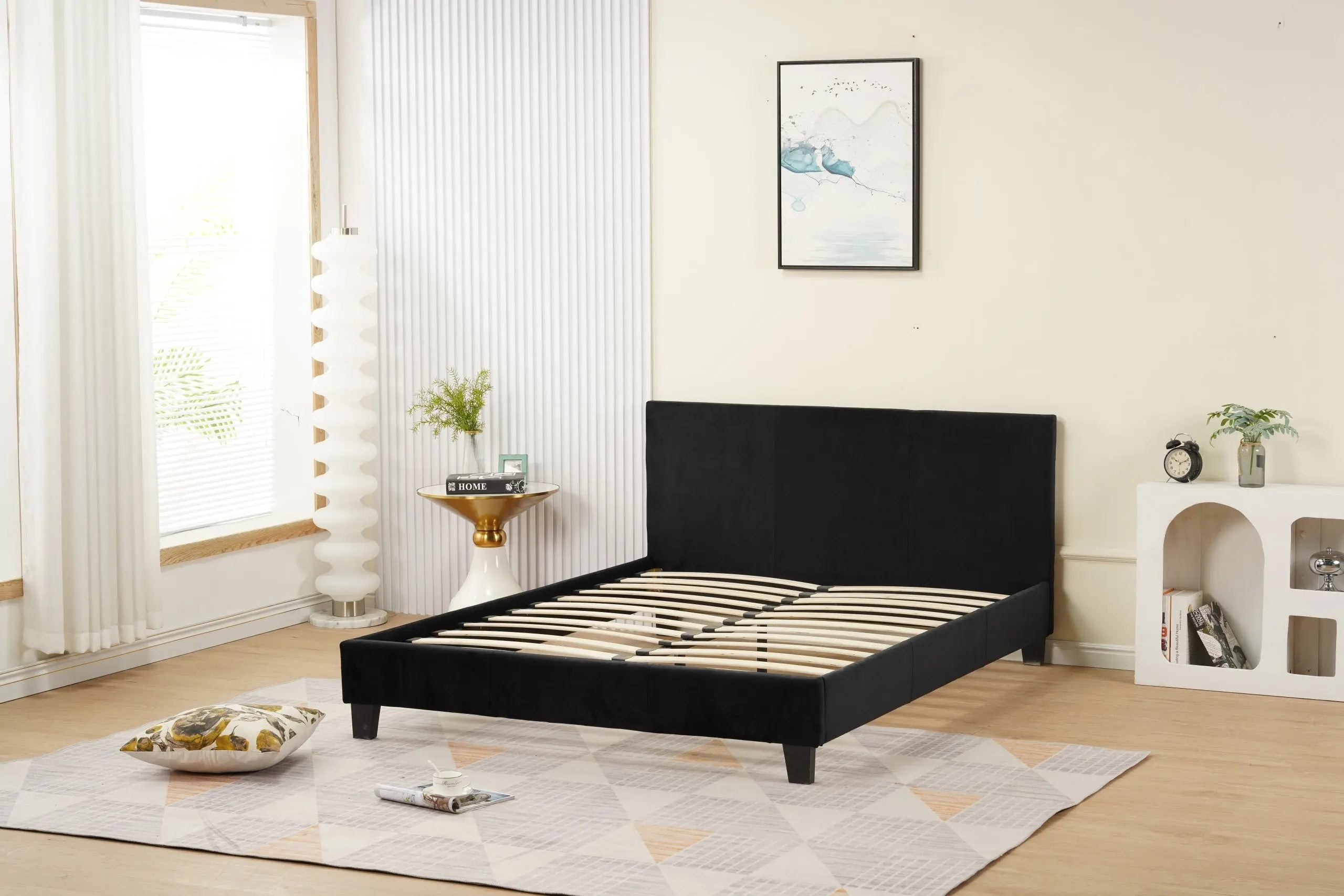 LIT MELBOURNE VELOURS NOIR 160x200cm ACCESS MEUBLE