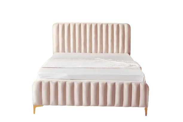 LIT FAYE CAPITONNE EN LIGNE VELOURS BEIGE 160x200 cm ACCESS MEUBLE