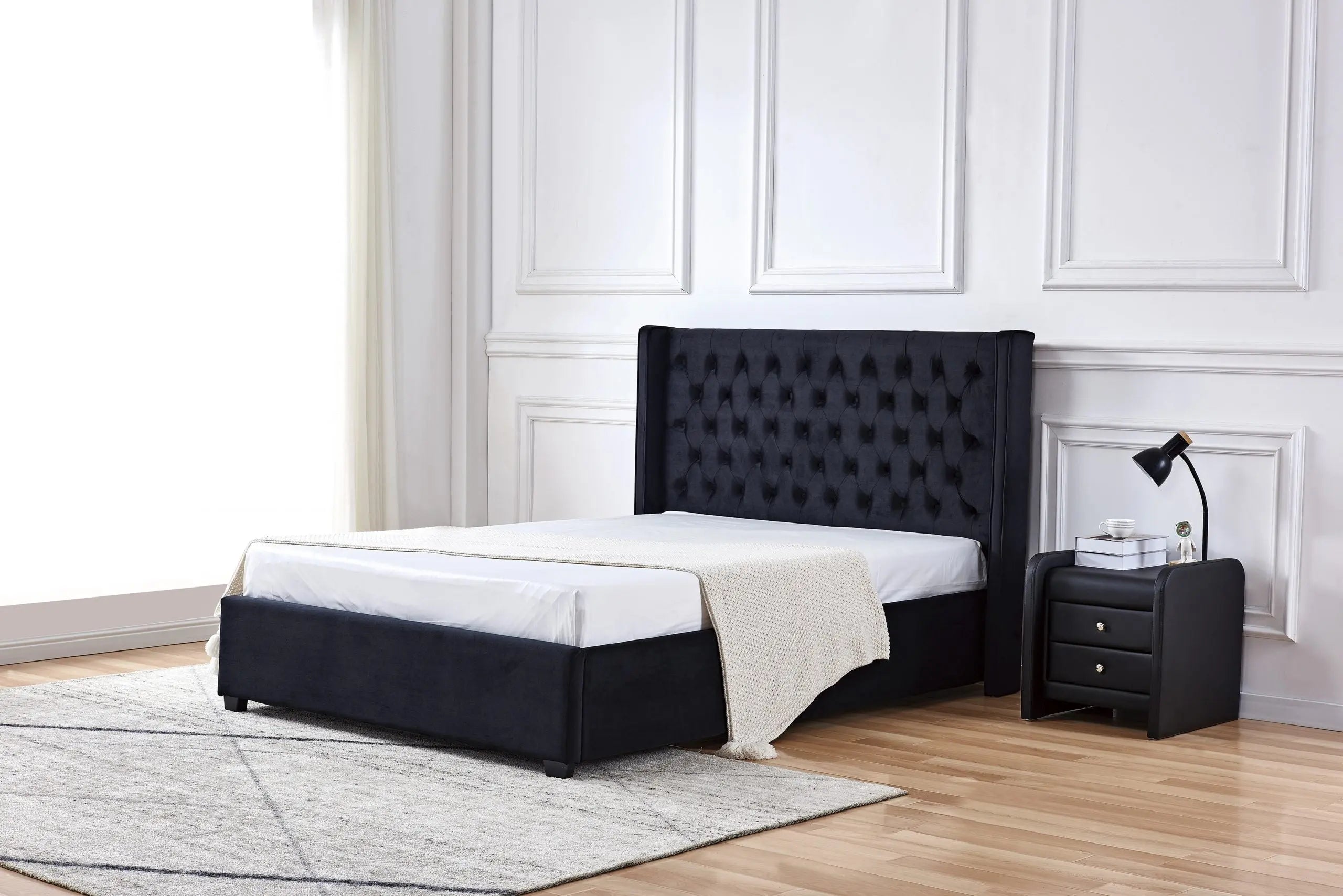 LIT ERES CAPITONNE VELOURS NOIR 160x200 cm ACCESS MEUBLE