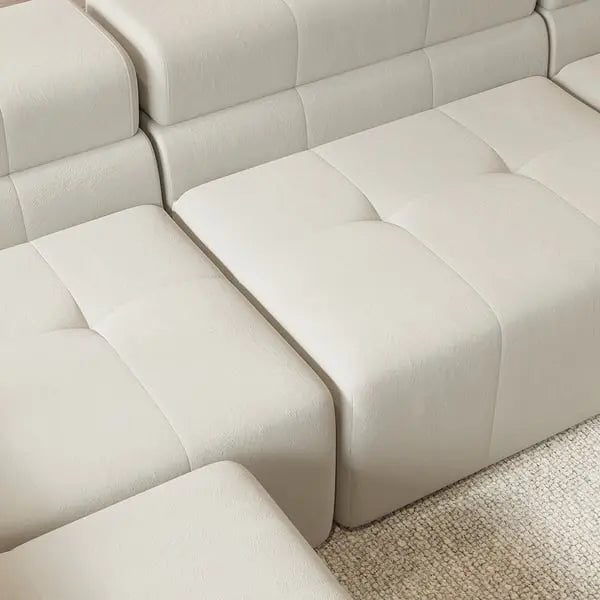 Canapé sectionnel modulaire moderne en velours blanc cassé en forme de L de 3380 mm avec méridienne ACCESS MEUBLE