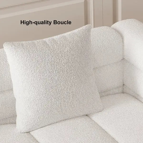 Canapé droit 3 places cannelé en boucle blanc avec oreiller ACCESS MEUBLE