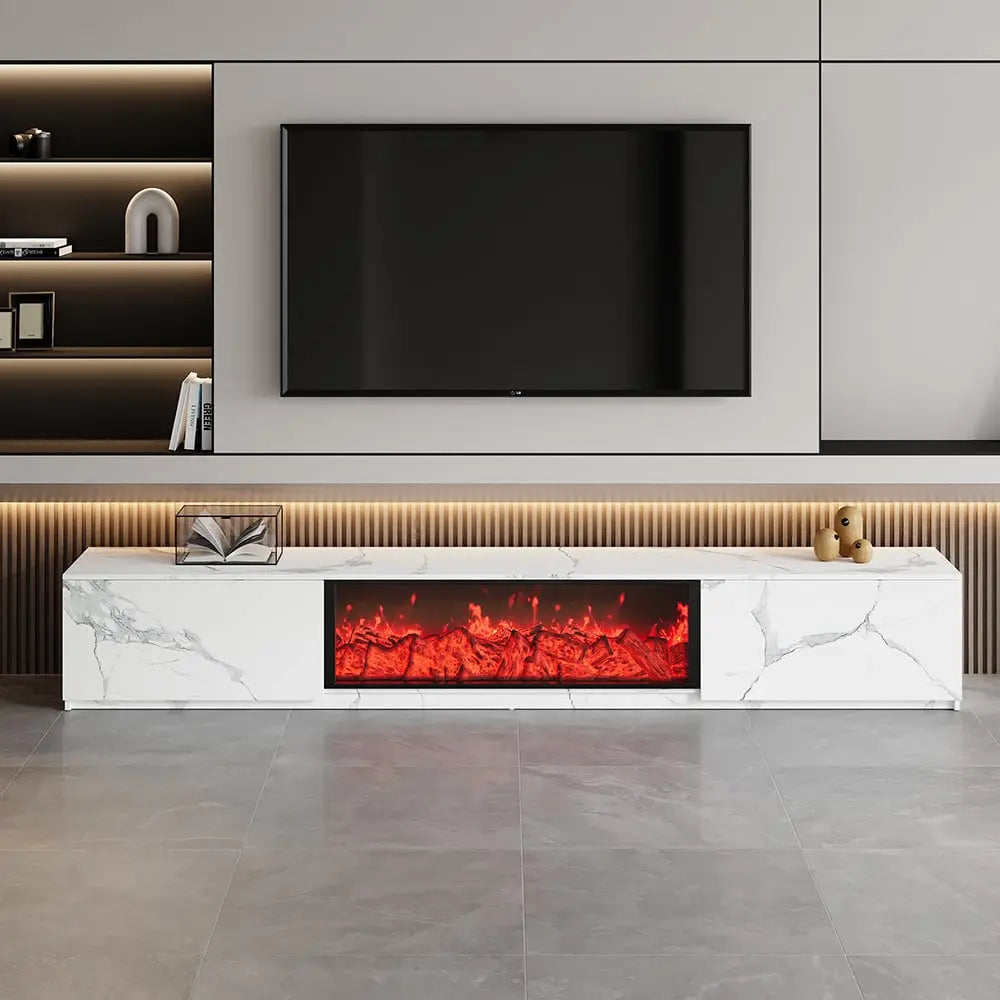 Meuble TV à rangement en bois avec cheminée électrique ACCESS MEUBLE