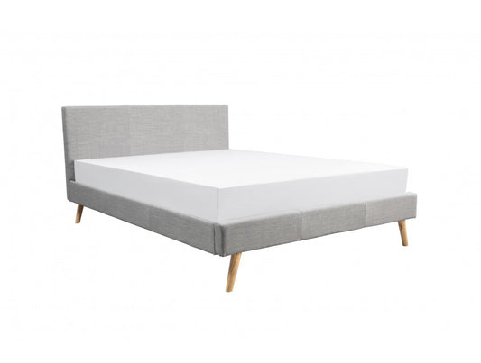 Cadre de lit style scandinave en tissu avec pieds bois