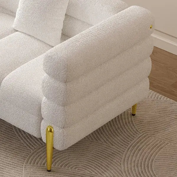 Canapé droit 3 places cannelé en boucle blanc avec oreiller ACCESS MEUBLE