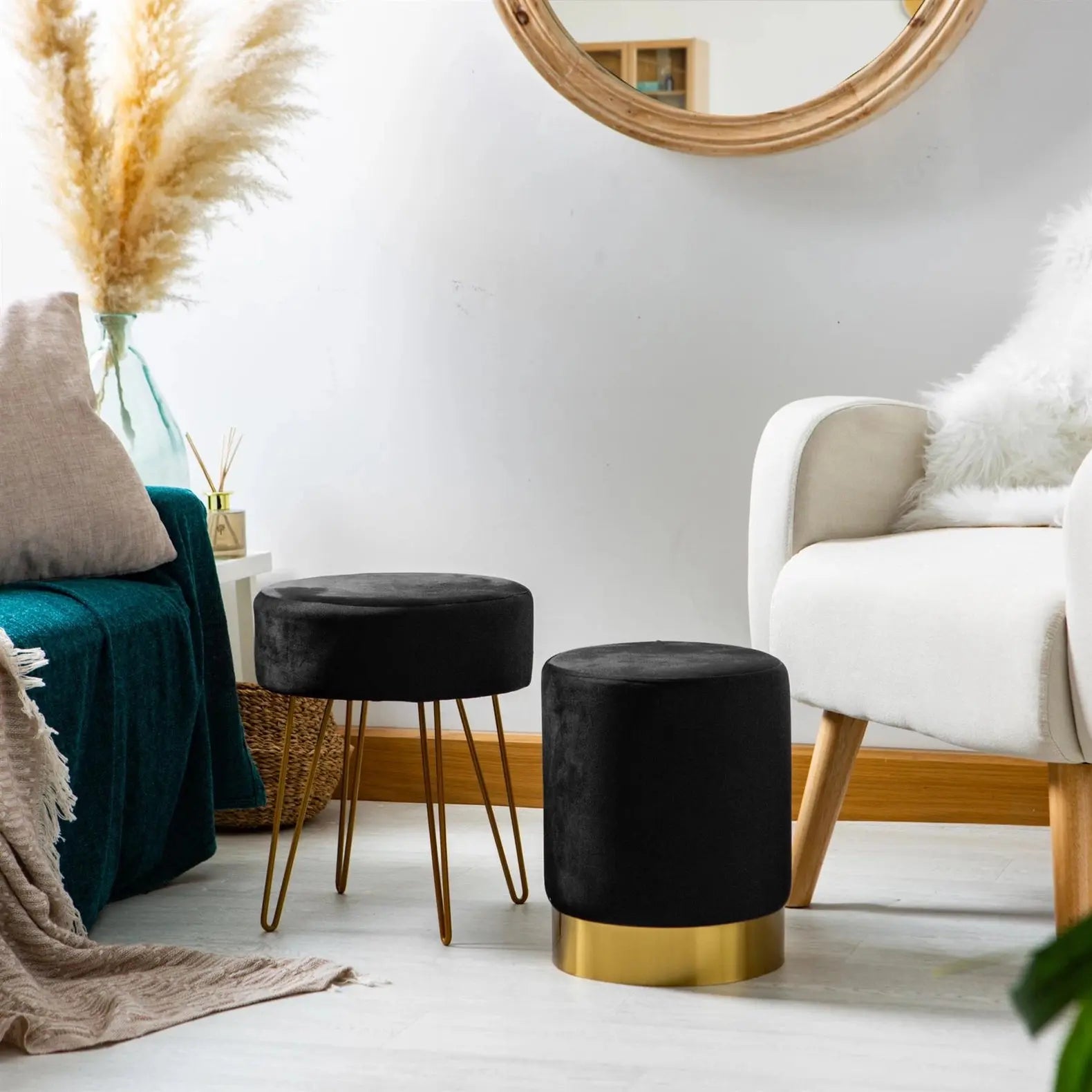 Pouf rond en velours HARBOUR ACCESS MEUBLE