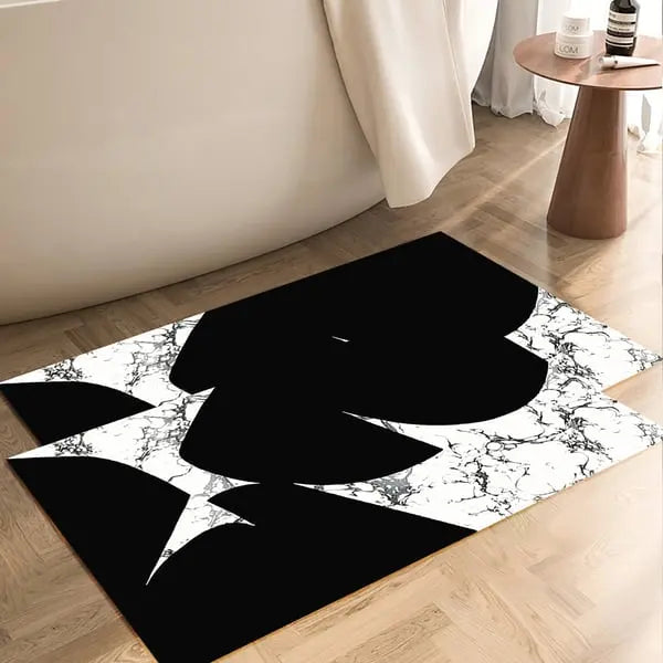 Ensemble de 2 tapis de bain géométriques noirs et blancs à texture marbrée, ensembles de tapis absorbants antidérapants ACCESS MEUBLE