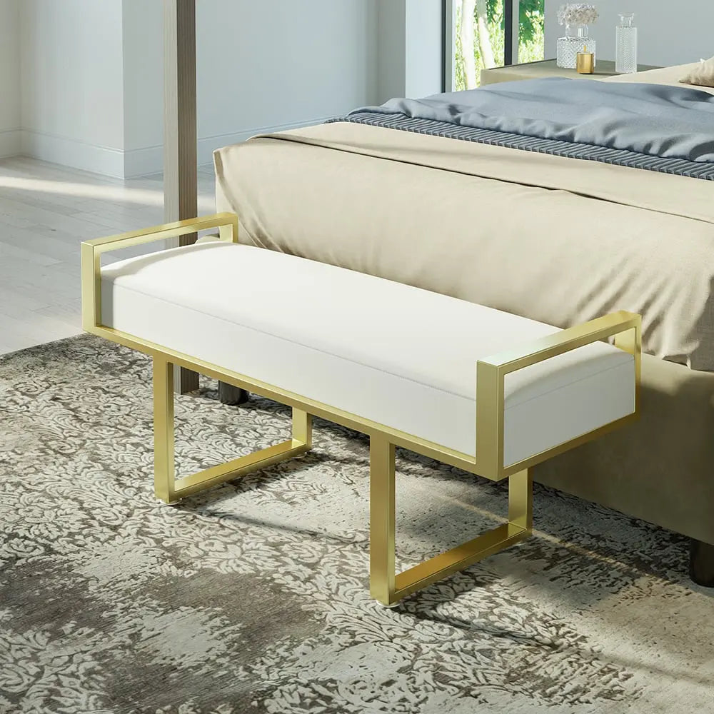 Banc OTTOMAN rembourré en lin blanc pour fin de lit ACCESS MEUBLE
