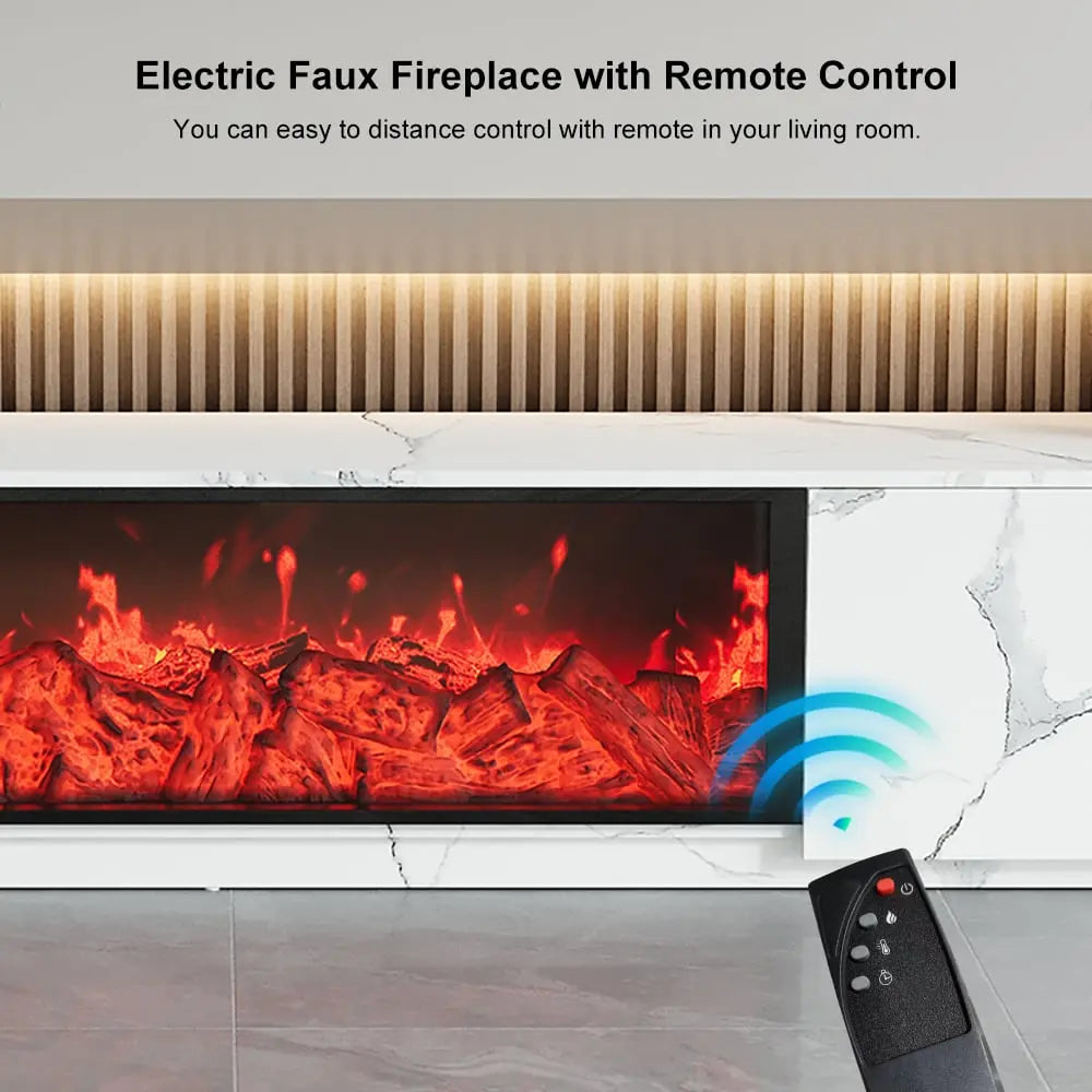 Meuble TV à rangement en bois avec cheminée électrique ACCESS MEUBLE
