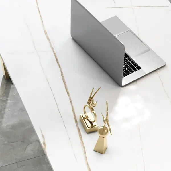 Table blanche avec dessus en rectangulaire en pierre frittée ACCESS MEUBLE