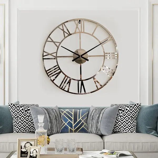 Grande horloge murale silencieuse ronde en argent, chiffres romains, art décoratif moderne en acrylique ACCESS MEUBLE