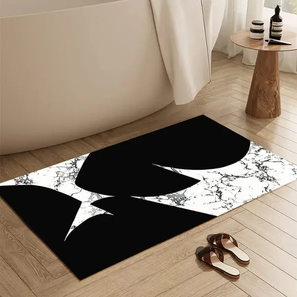 Ensemble de 2 tapis de bain géométriques noirs et blancs à texture marbrée, ensembles de tapis absorbants antidérapants ACCESS MEUBLE