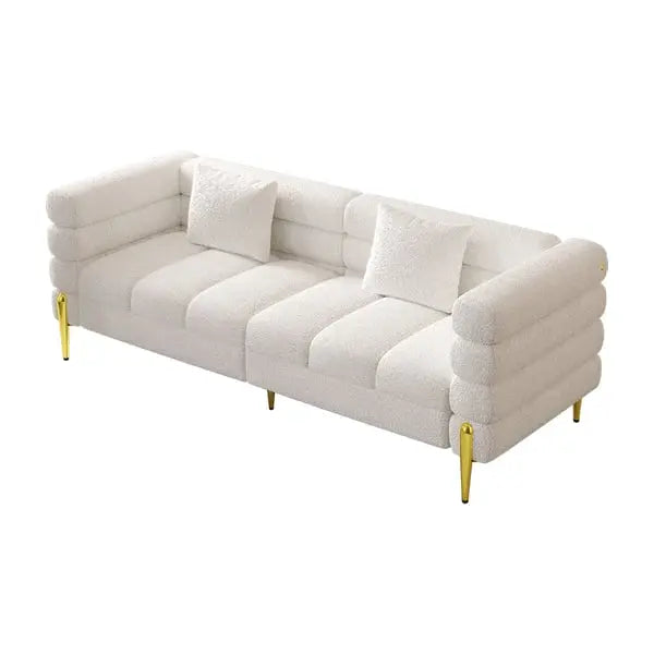 Canapé droit 3 places cannelé en boucle blanc avec oreiller ACCESS MEUBLE