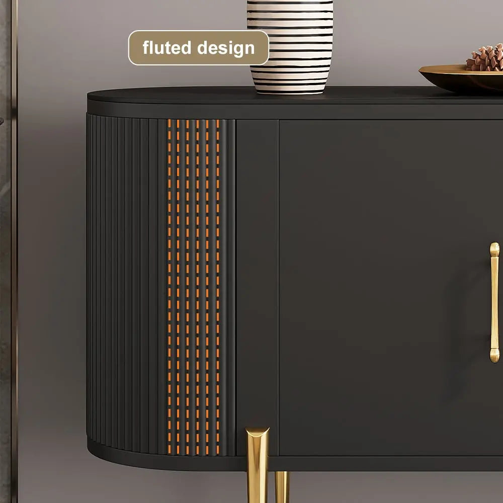 Meuble TV avec cheminée électrique marbre pied doré ACCESS MEUBLE