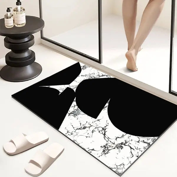 Ensemble de 2 tapis de bain géométriques noirs et blancs à texture marbrée, ensembles de tapis absorbants antidérapants ACCESS MEUBLE