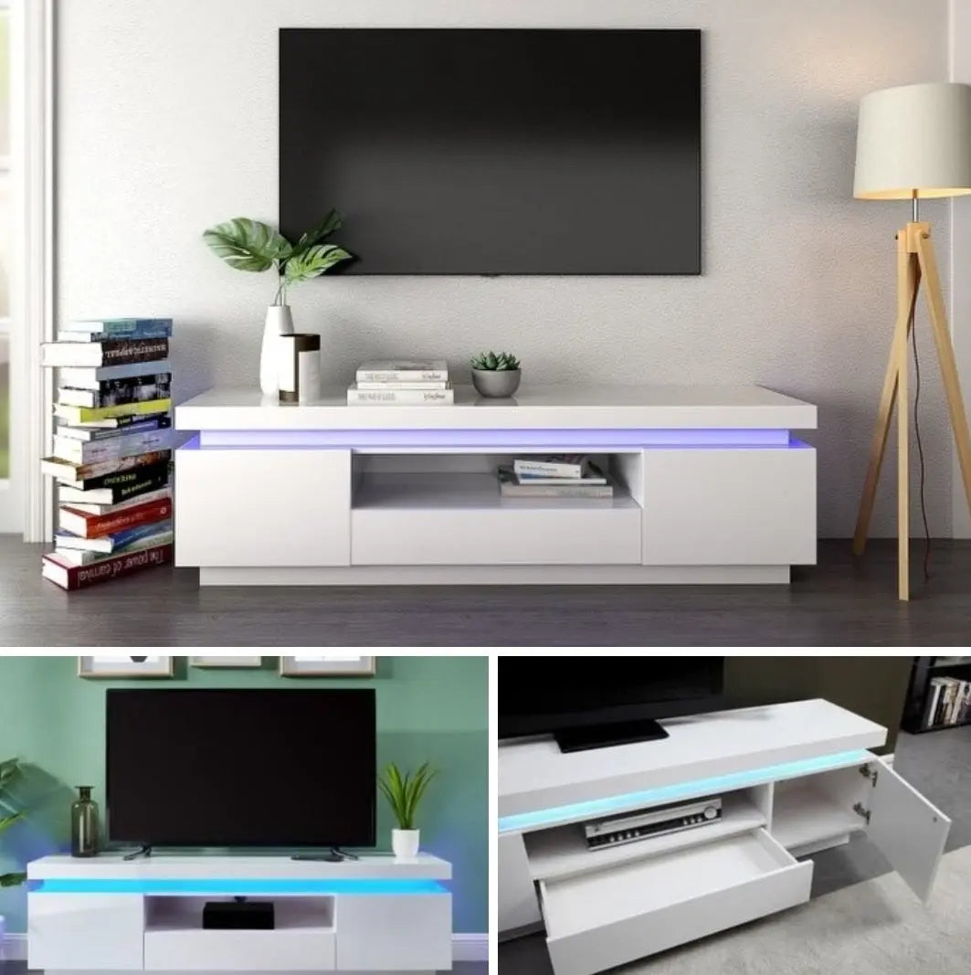 Meuble TV KATE blanc avec led ACCESS MEUBLE