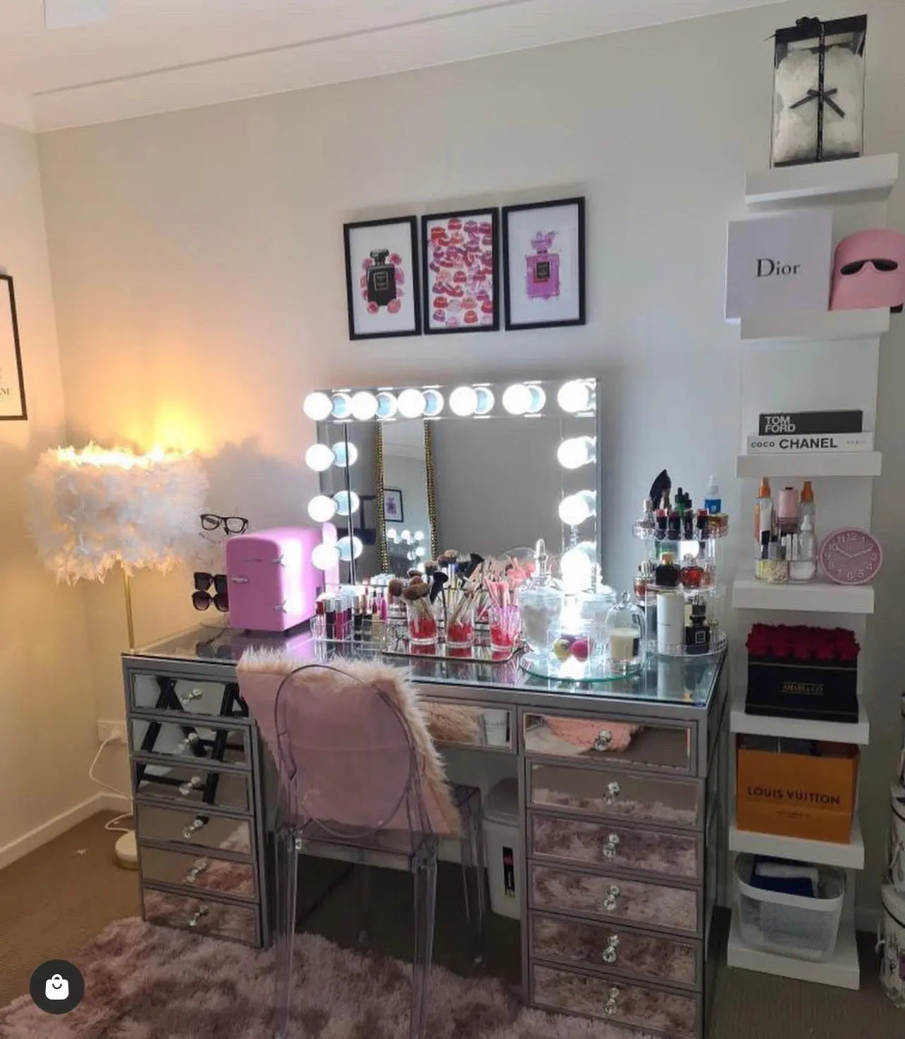 Coiffeuse ensemble miroir bluetooth doté de led ACCESS MEUBLE