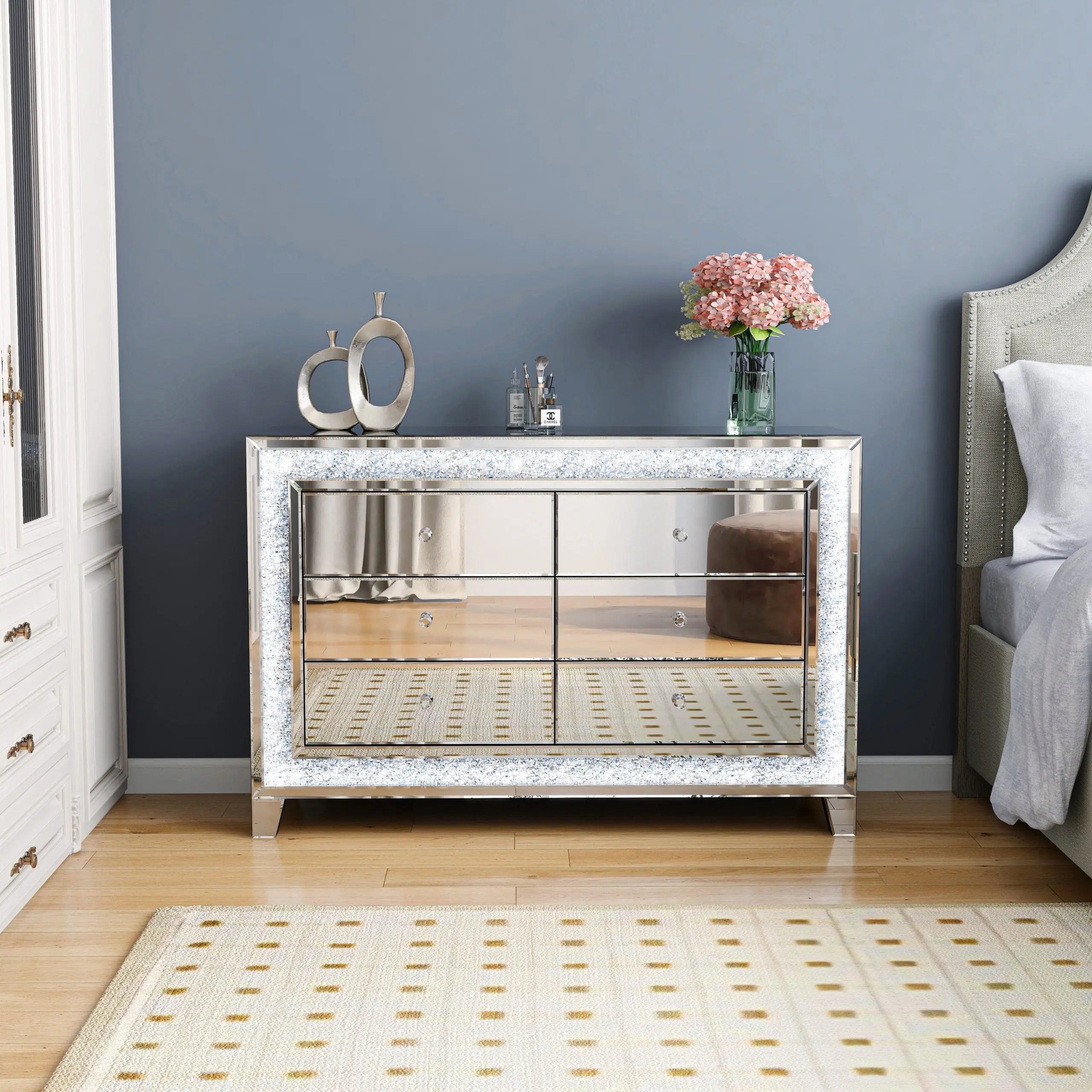 Commode miroir avec led incrustée de diamants ACCESS MEUBLE