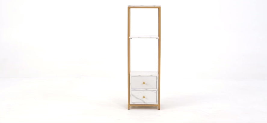 Vitrine blanche métal doré avec armoire de rangement