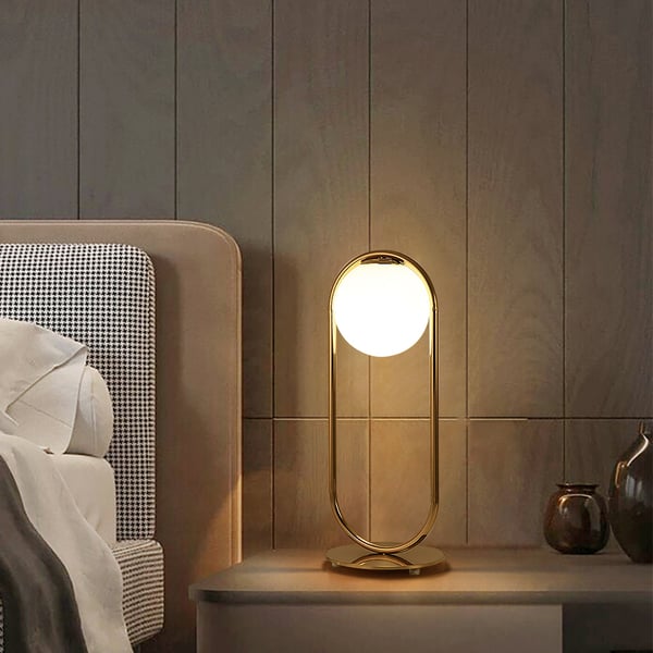 Gold Metal White Glass Globe Table Lamp LED for Bedroom ACCESS MEUBLE