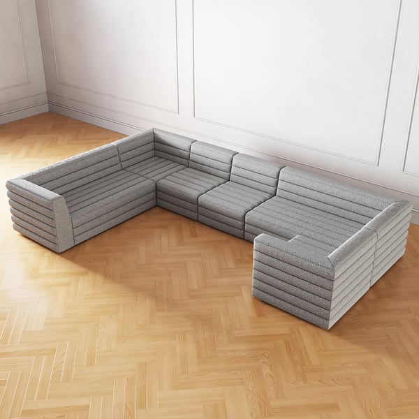 Canapé sectionnel modulaire gris Boucle moderne en forme pour 8 places ACCESS MEUBLE