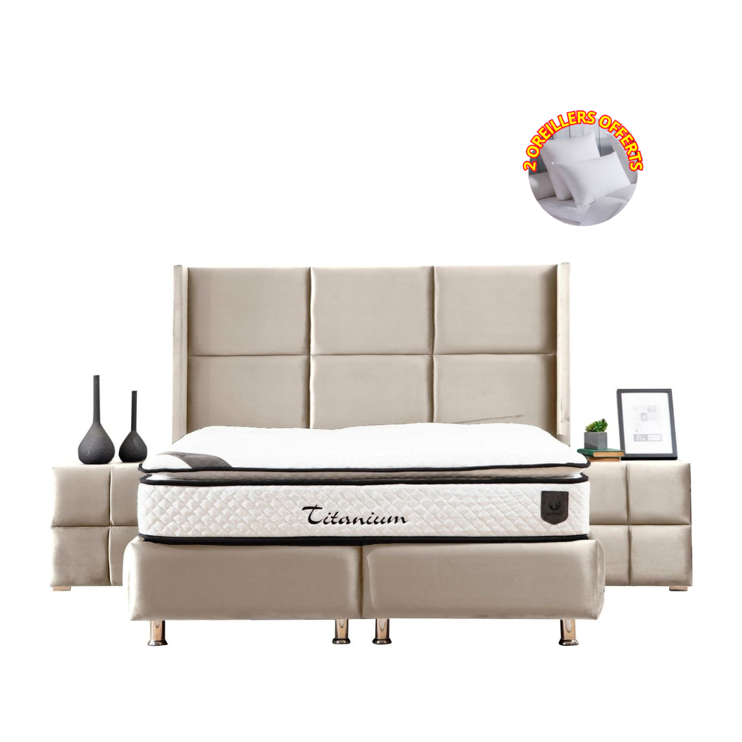 Pack - Lit coffre RIO + Matelas 20cm + 2 Oreillers