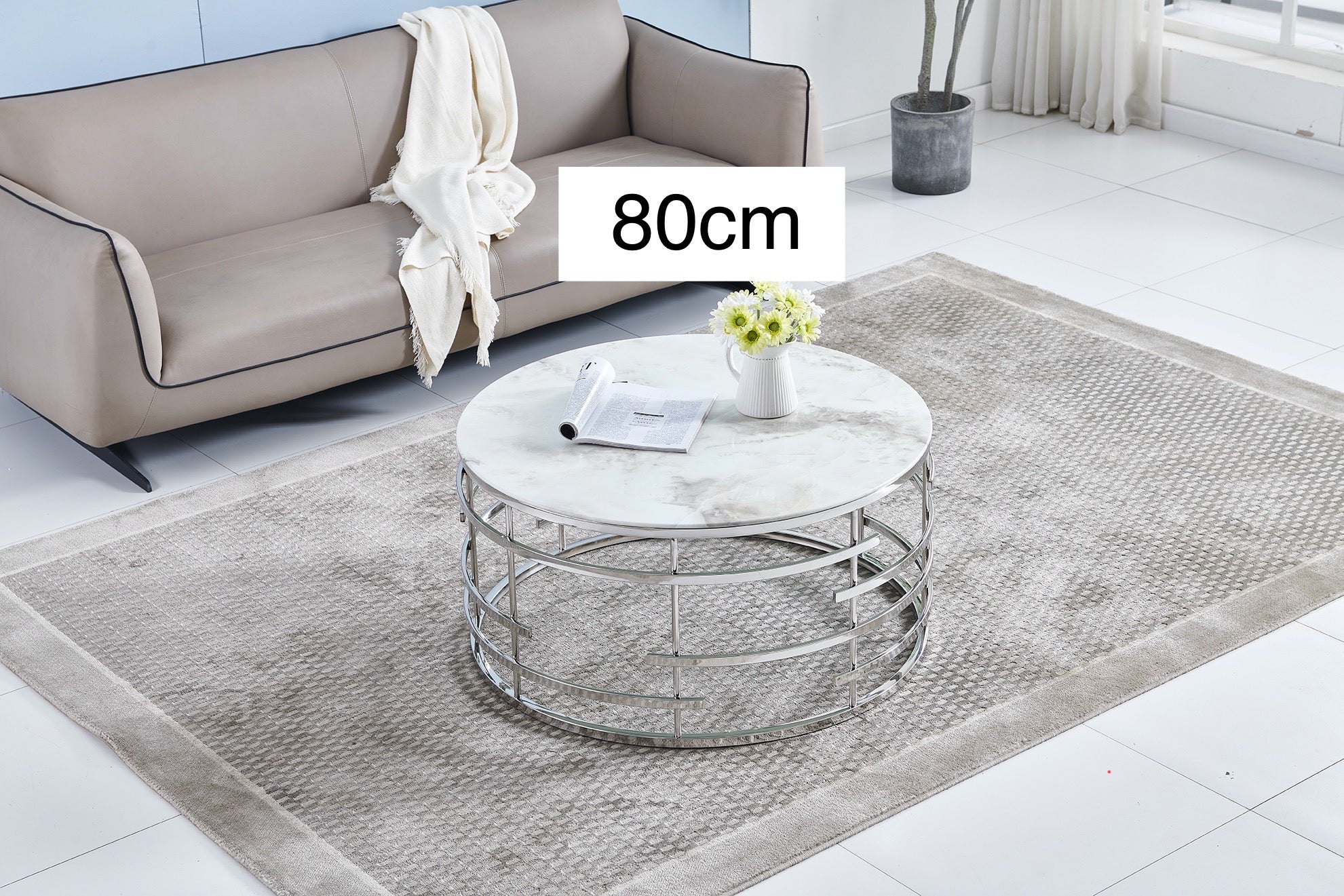 TABLE BASSE MONACO PIED CHROME MARBRE BLANC ACCESS MEUBLE