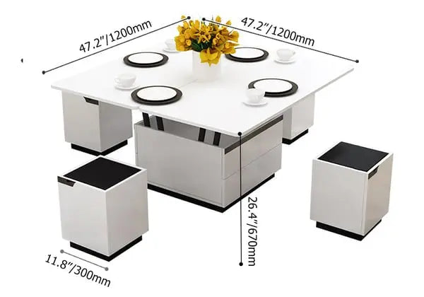 Table basse blanc avec tiroirs et plateau rélevable ACCESS MEUBLE