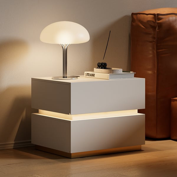 Table de Chevet athena blanc intelligente à led avec chargeur induction et lumière ACCESS MEUBLE