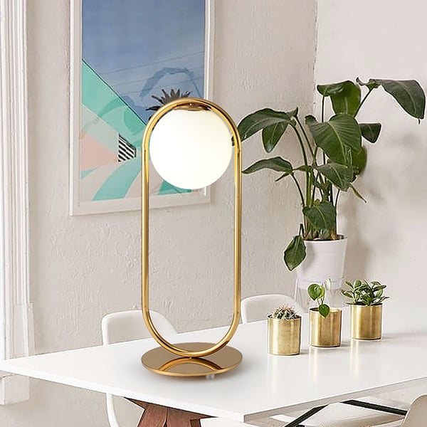 Gold Metal White Glass Globe Table Lamp LED for Bedroom ACCESS MEUBLE