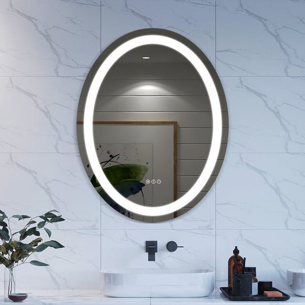Miroir de salle de bain ovale moderne à DEL sans cadre de 20 « x 28" anti-buée ACCESS MEUBLE
