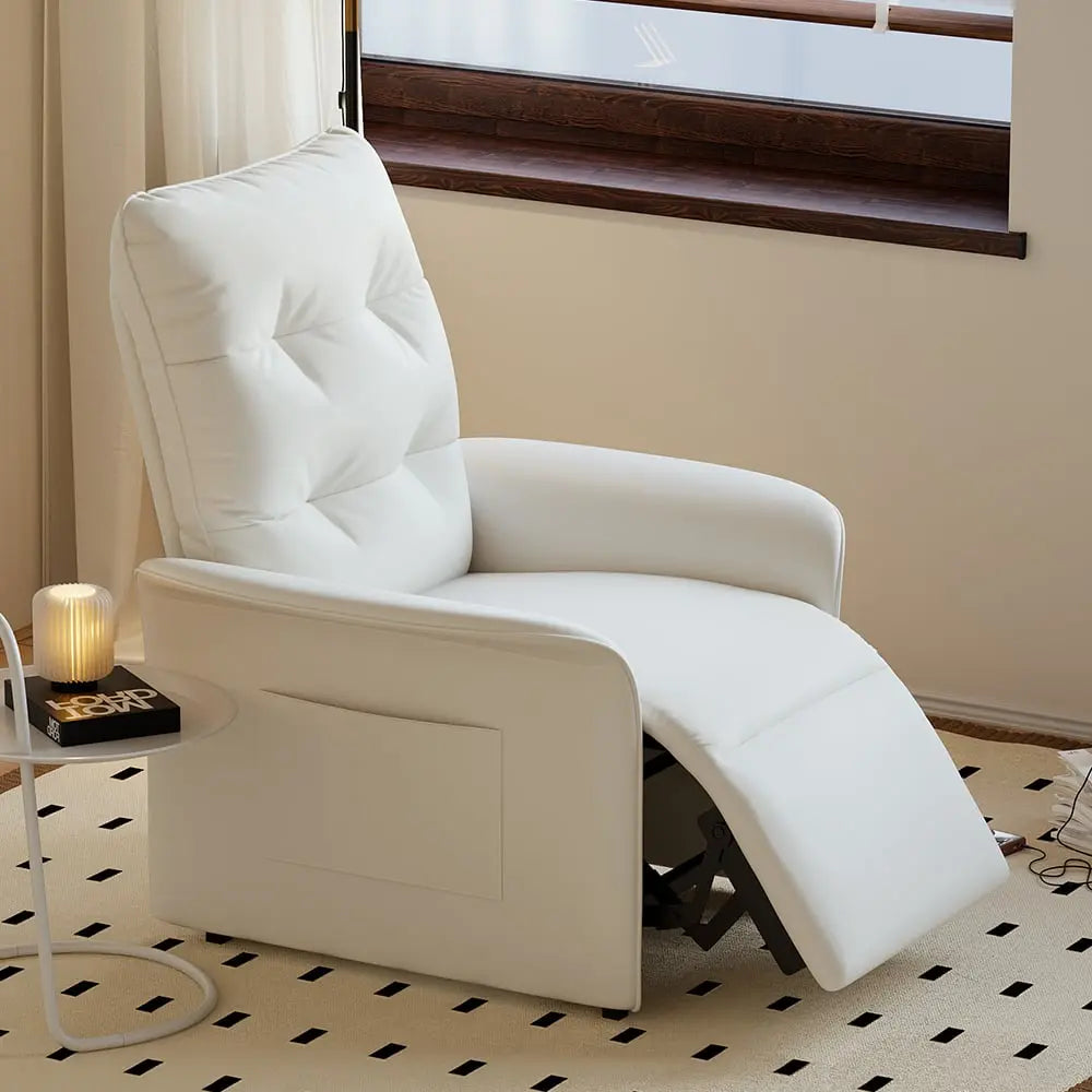 Fauteuil relax inclinable électrique en cuir blanc avec poche latérale ACCESS MEUBLE