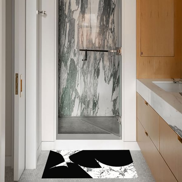 Ensemble de 2 tapis de bain géométriques noirs et blancs à texture marbrée, ensembles de tapis absorbants antidérapants ACCESS MEUBLE