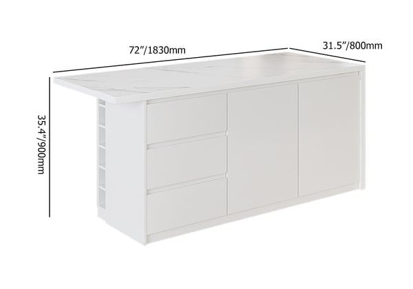 Ilot central extensible avec portes et tiroirs en Marbre ACCESS MEUBLE