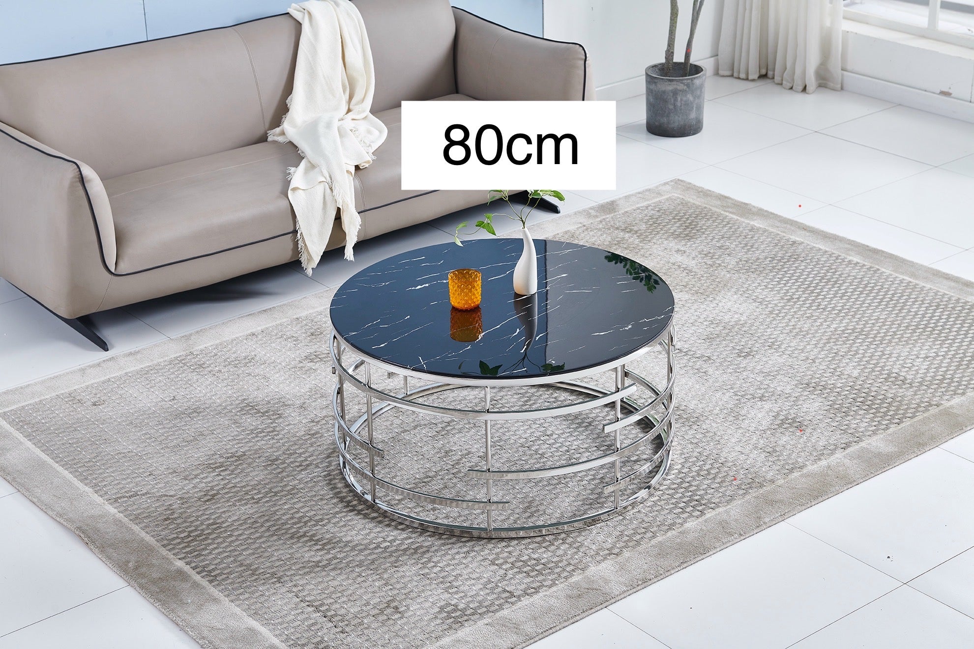 TABLE BASSE MONACO PIED CHROME MARBRE NOIR ACCESS MEUBLE