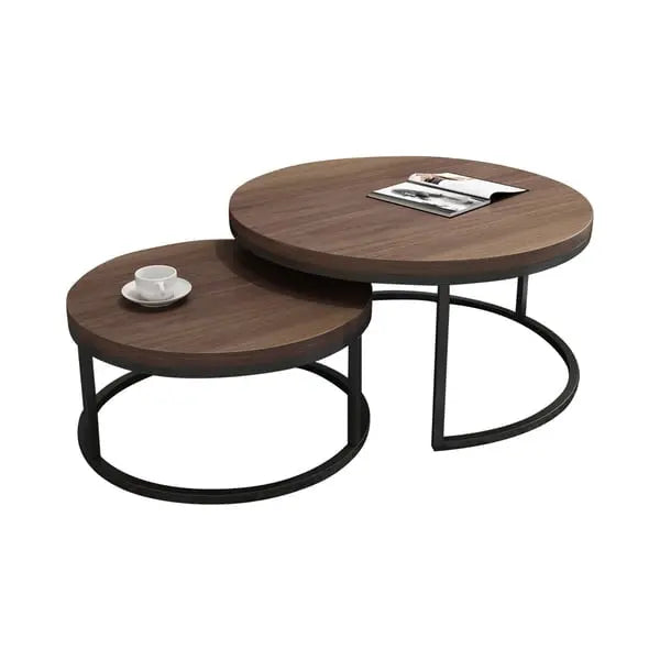 Table basse Gigogne ronde en noyer et gris ACCESS MEUBLE