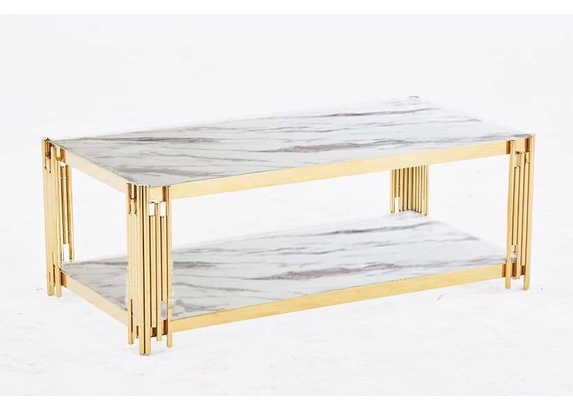 TABLE BASSE FLUTE GOLD MARBRE BLANC 120x60x45 cm ACCESS MEUBLE