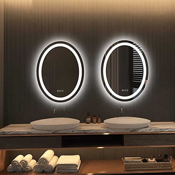 Miroir de salle de bain ovale moderne à DEL sans cadre de 20 « x 28" anti-buée ACCESS MEUBLE
