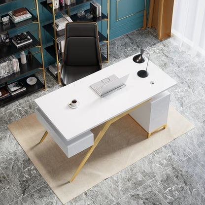 Bureau ultramoderne blanc en bois de santal et doré ACCESS MEUBLE