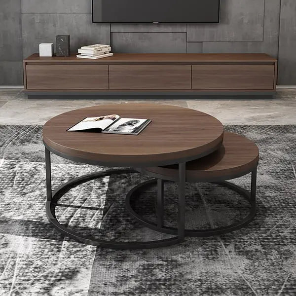 Table basse Gigogne ronde en noyer et gris ACCESS MEUBLE