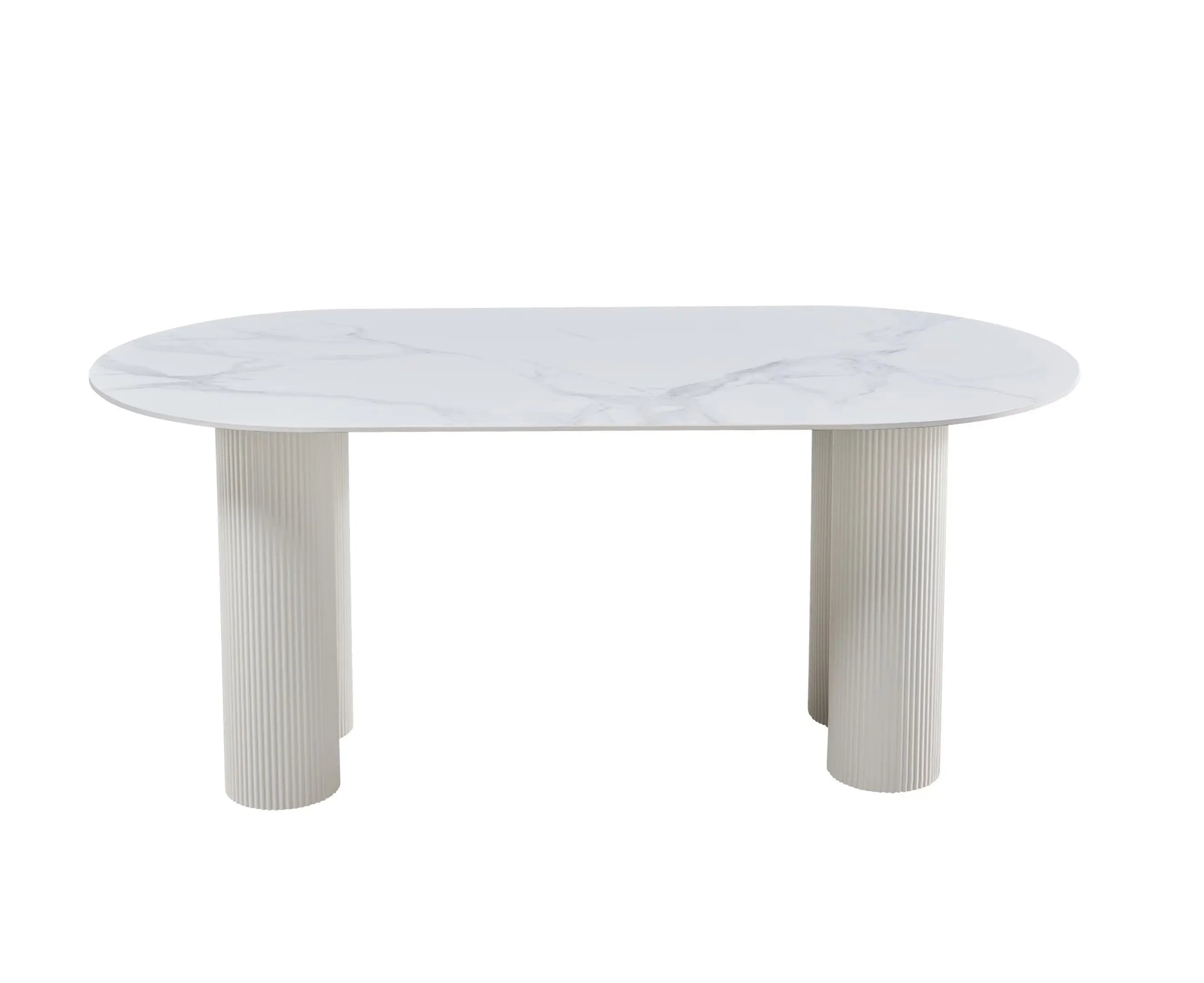 TABLE À MANGER VENEZIA PIEDS BEIGE PLATEAU CERAMIQUE MARBRE BLANC ACCESS MEUBLE