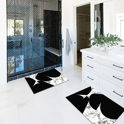 Ensemble de 2 tapis de bain géométriques noirs et blancs à texture marbrée, ensembles de tapis absorbants antidérapants ACCESS MEUBLE