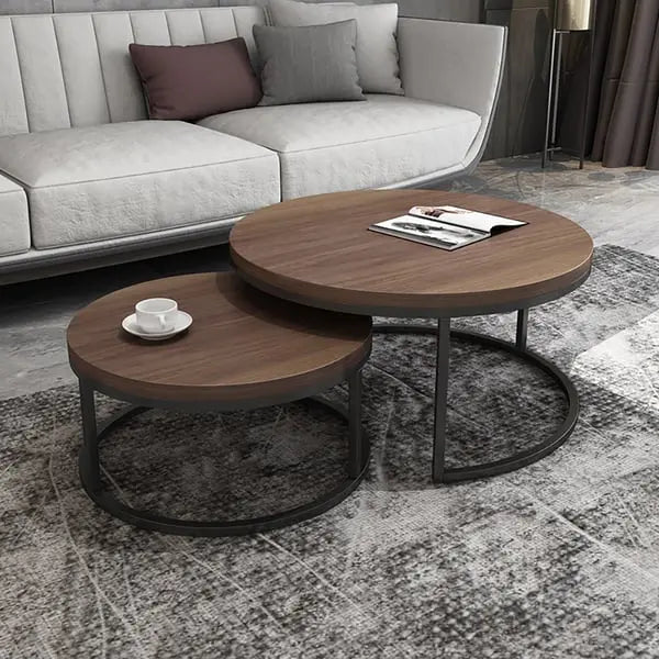 Table basse Gigogne ronde en noyer et gris ACCESS MEUBLE