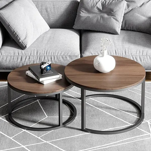 Table basse Gigogne ronde en noyer et gris ACCESS MEUBLE