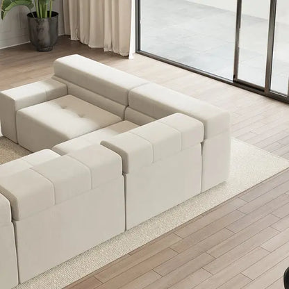 Canapé sectionnel modulaire moderne en velours blanc cassé en forme de L de 3380 mm avec méridienne ACCESS MEUBLE