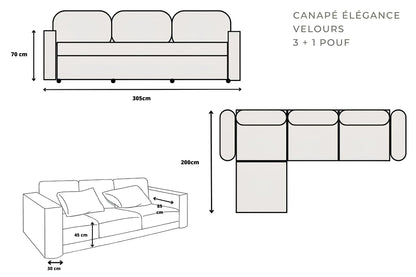 Canapé Elégance Velours Modulable 3+1 Pouf ACCESS MEUBLE