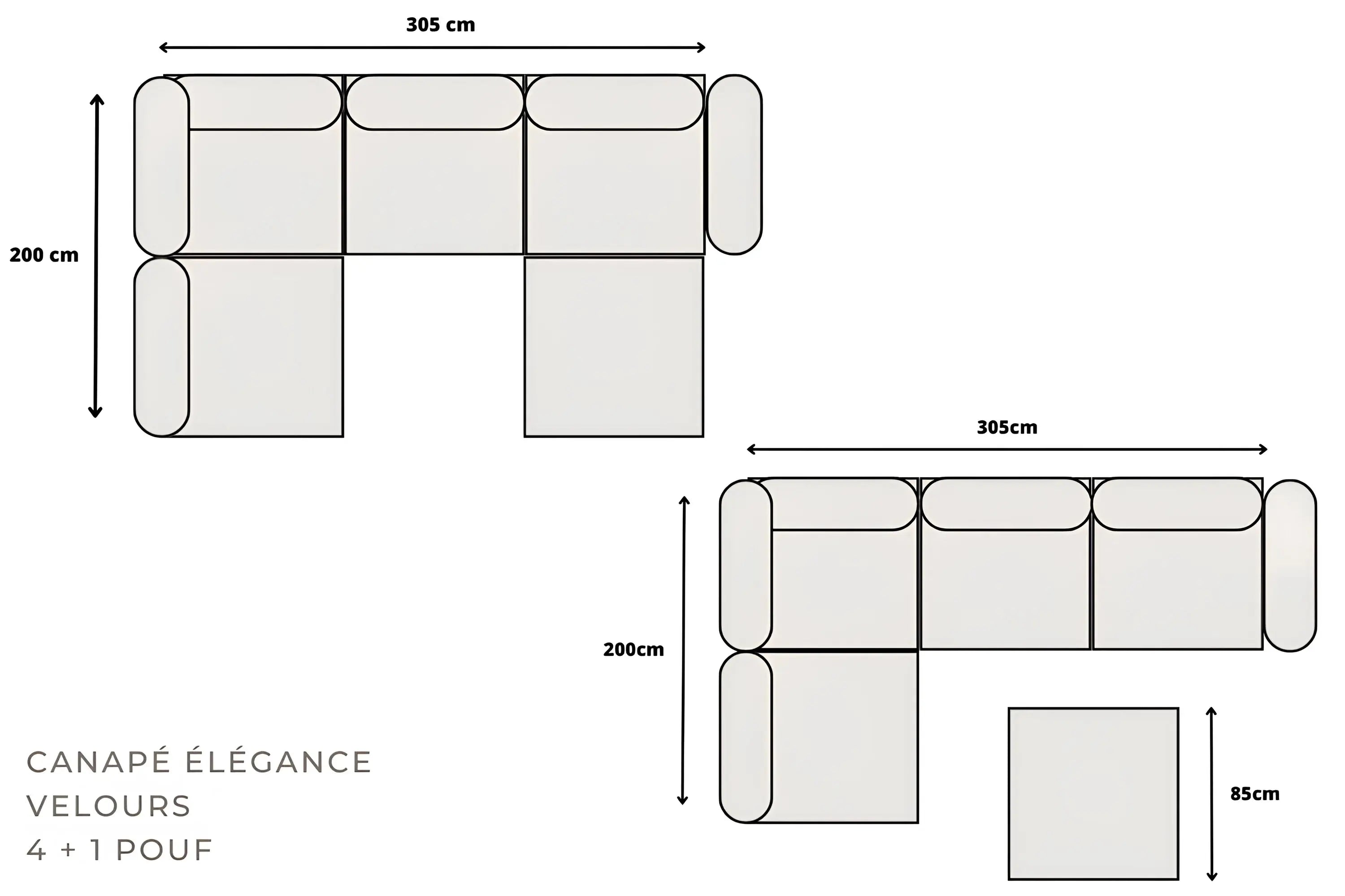 Canapé Elégance Velours Modulable 4+1 Pouf ACCESS MEUBLE