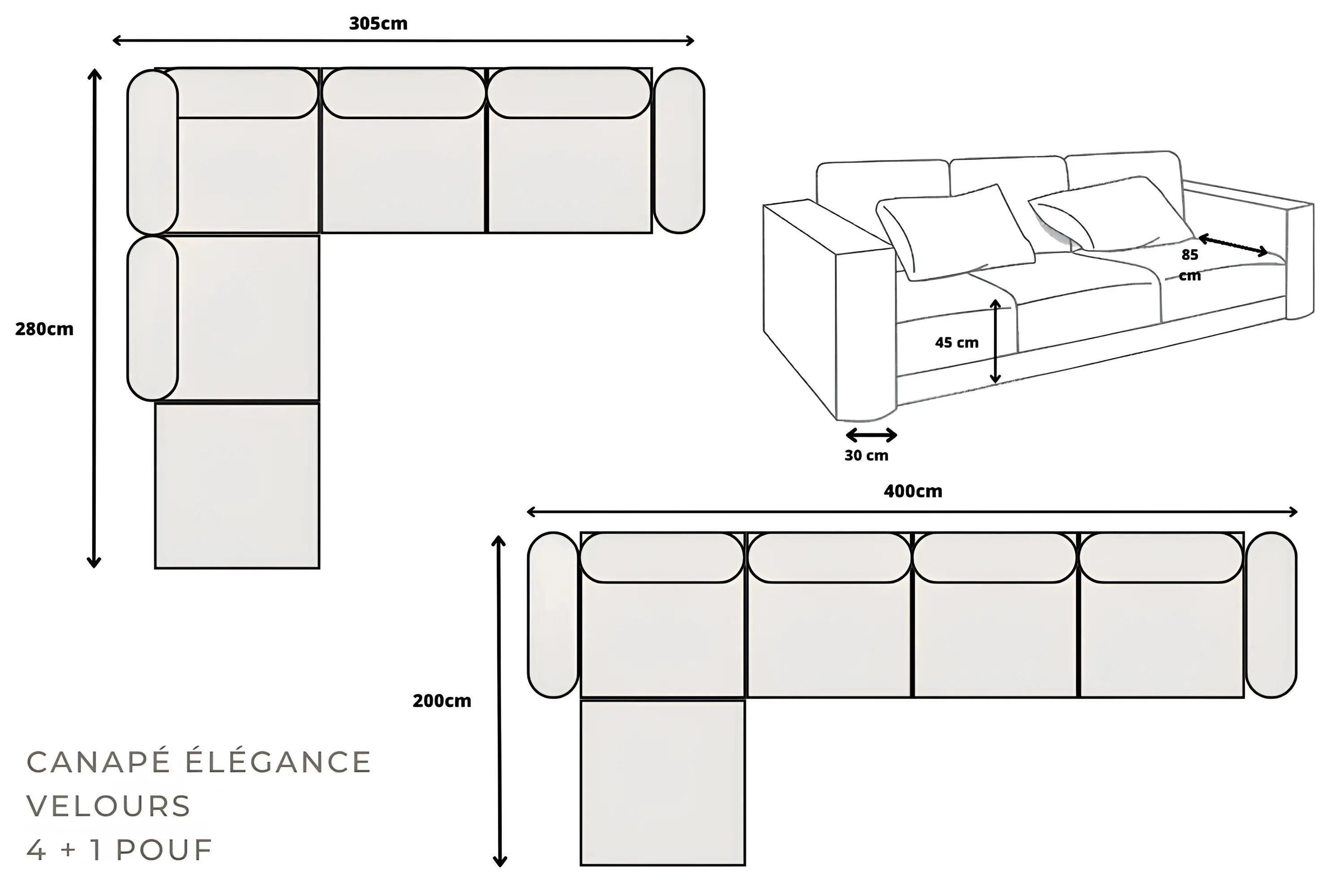 Canapé Elégance Velours Modulable 4+1 Pouf ACCESS MEUBLE